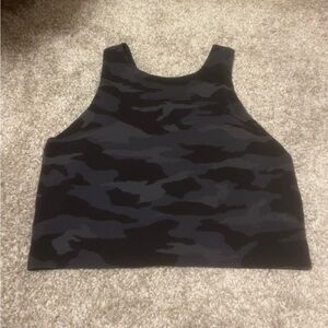 Athleta Black & Gray Camo High-Neck Crop Tank